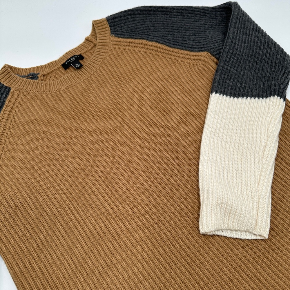 Talbots Sweater Petites Small Brown Excellent Colorblock Lambswool Ribbed Knit